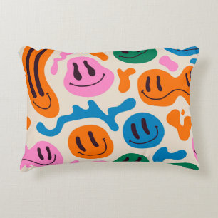 Various colourful melting smiling Faces. Lava lamp Decorative Cushion
