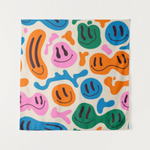 Various colourful melting smiling Faces. Lava lamp Tapestry