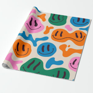 Various colourful melting smiling Faces. Lava lamp Wrapping Paper
