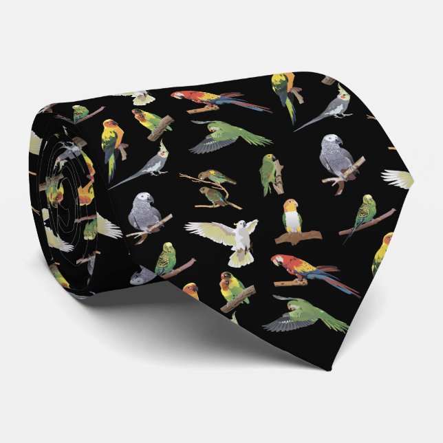 Various Colourful Parrots Tie (Rolled)
