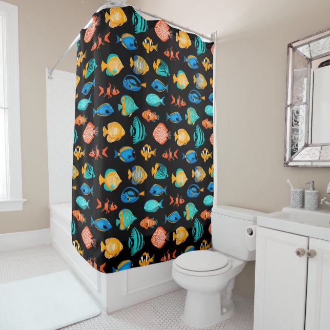Various colourful tropical fish shower curtain (In Situ)