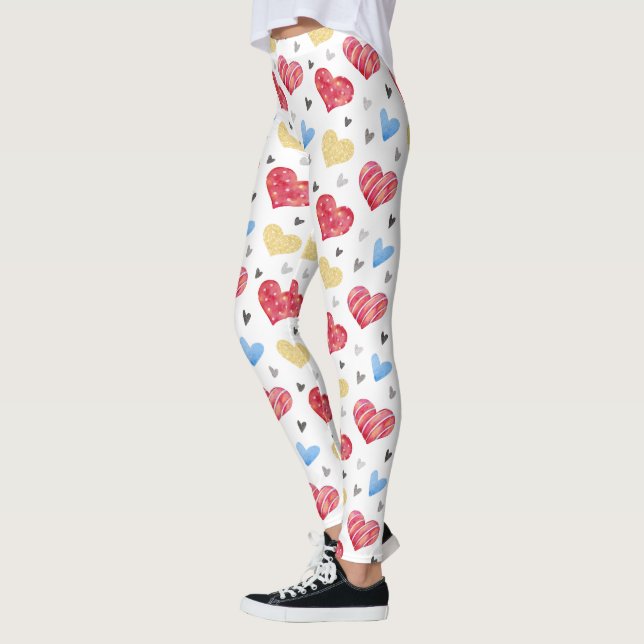Various Colours Valentines Hearts Pattern Leggings (Left)