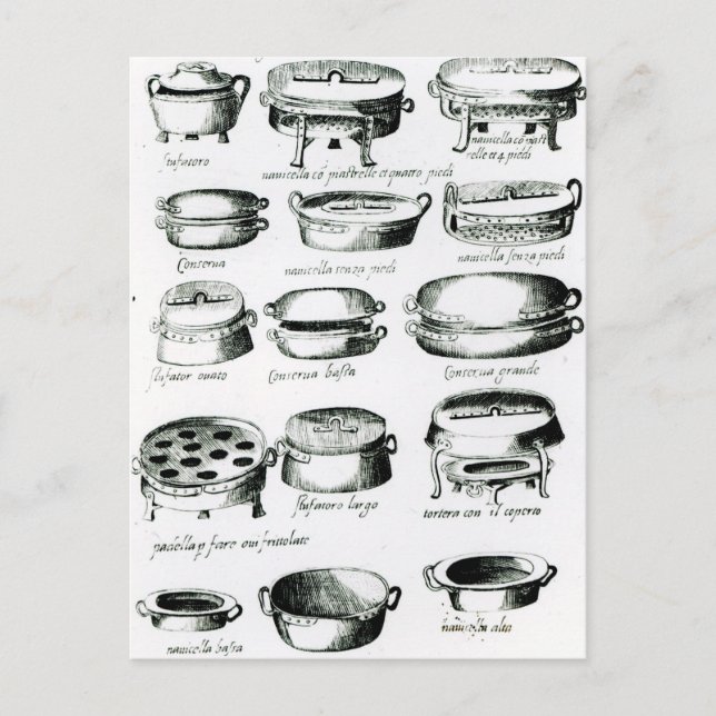 Various Cooking Vessels, 1570 Postcard (Front)