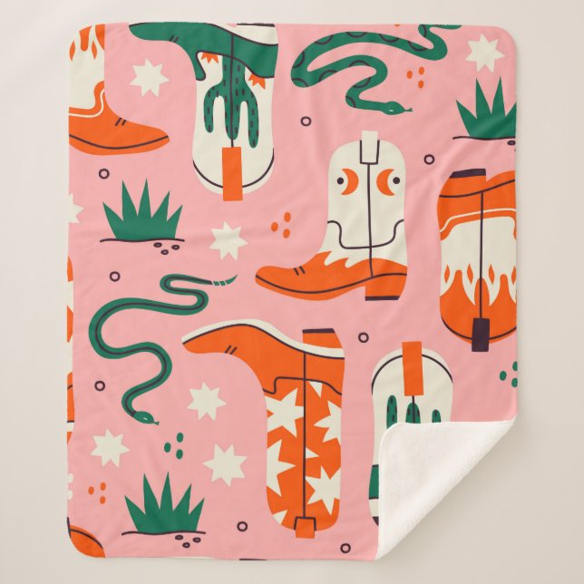 Various cowboy boots pattern sherpa blanket (Front)