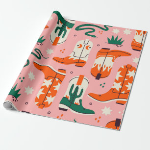 Various cowboy boots pattern wrapping paper