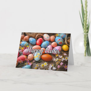 Various Cute Colourful Eggs Happy Easter Holiday Card