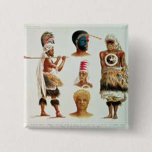 Various Dancing Costumes Worn at Nakello, Fiji 15 Cm Square Badge