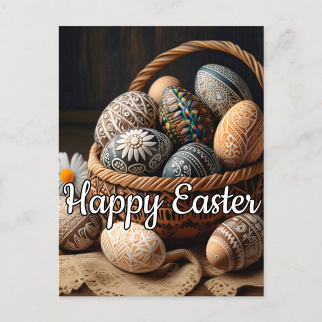 Various Decorative Easter Eggs In A Basket Postcard (Front)