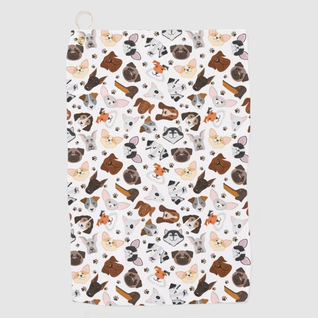 Various dog breeds pattern golf towel (Front)