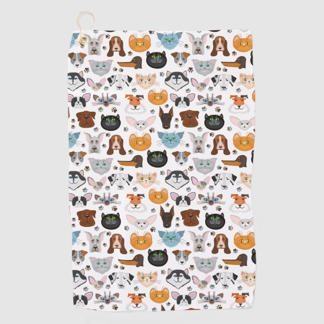 Various dogs cats pattern golf towel (Front)