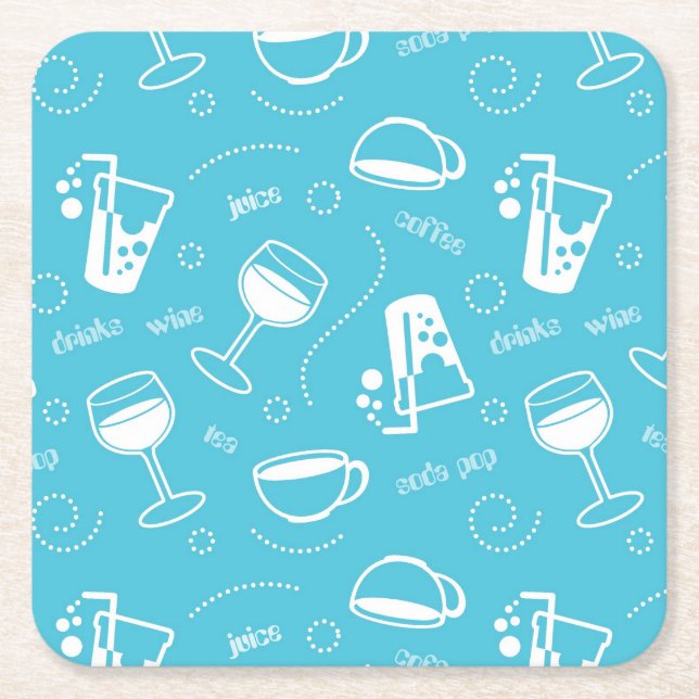 Various drinks square paper coaster (Front)