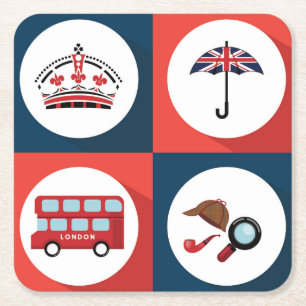 Various England Symbols Square Paper Coaster