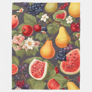 Various Fruits, Lush Leaves and Wonderful Flowers Fleece Blanket