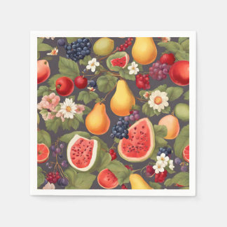 Various Fruits, Lush Leaves and Wonderful Flowers Napkin