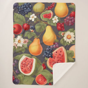 Various Fruits, Lush Leaves and Wonderful Flowers Sherpa Blanket