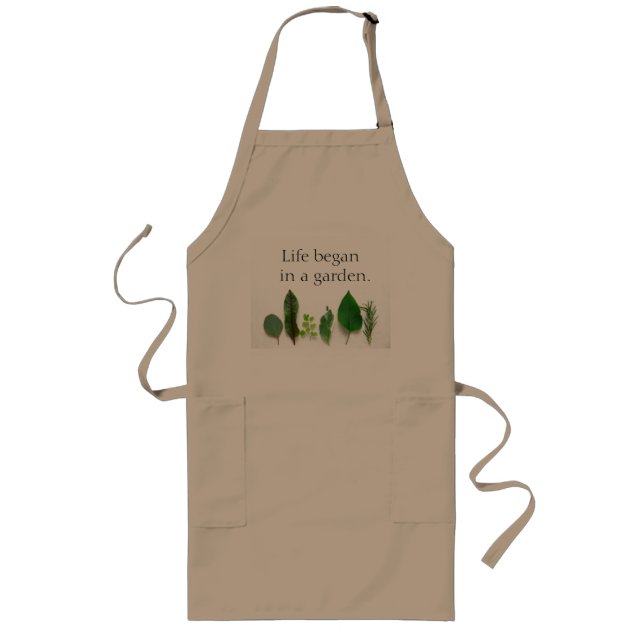 Various green leaves on a white background long apron (Front)