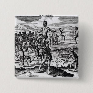 Various Indian Games, from 'Americae' 15 Cm Square Badge