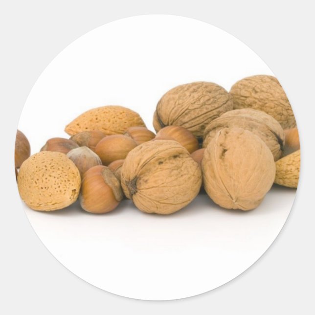 Various Nuts Including Hazelnuts Walnuts And Almon Classic Round Sticker (Front)