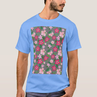 Various pink flowers and leafs pattern on gray bac T-Shirt