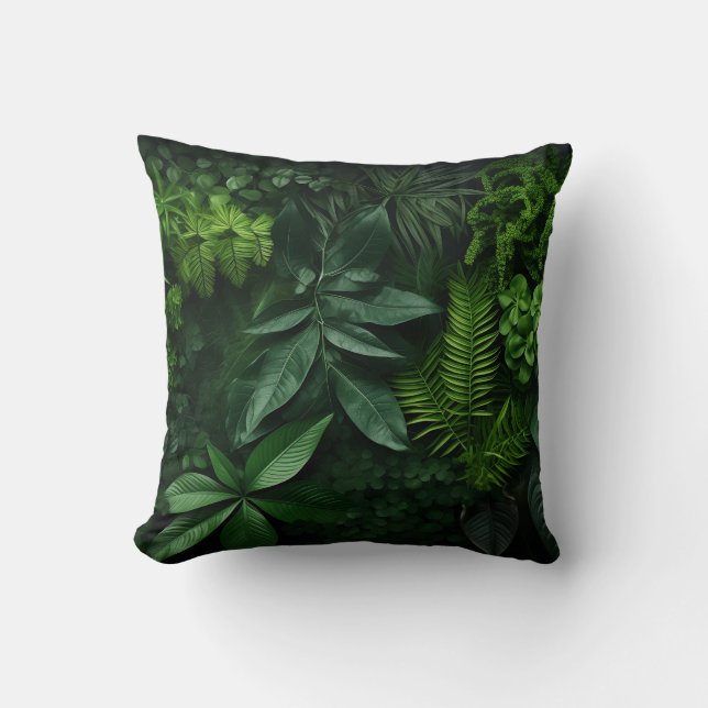 Various plant leaves on a dark background cushion (Front)