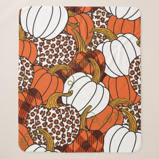  Various pumpkins. Leopard, orange, white and buff Sherpa Blanket (Front)