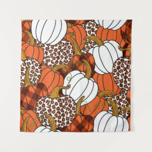 Various pumpkins. Leopard, orange, white and buff Tapestry