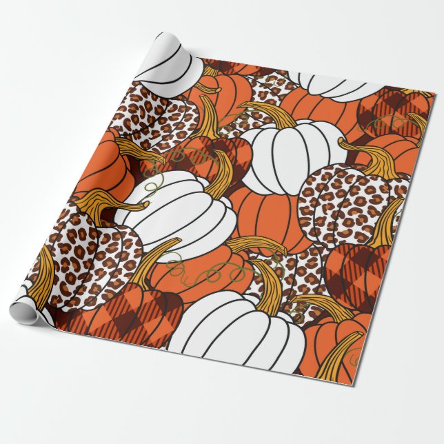  Various pumpkins. Leopard, orange, white and buff Wrapping Paper (Unrolled)