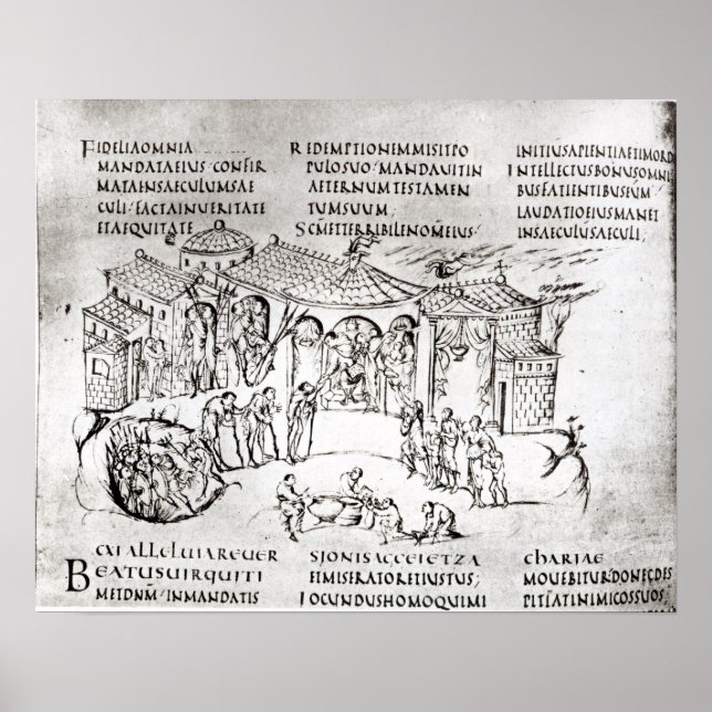 Various scenes illustrating a psalm poster (Front)