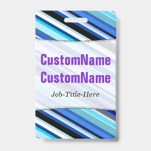 Various Shades of Blue Stripes; Personalised Name ID Badge