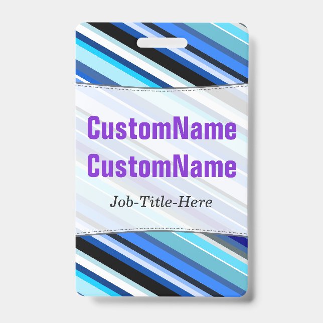 Various Shades of Blue Stripes; Personalised Name ID Badge (Front)