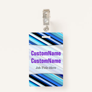 Various Shades of Blue Stripes; Personalised Name ID Badge