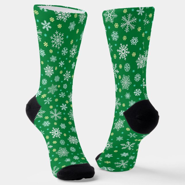 Various Shapes of Snowflakes Green Elegant Stylish Socks (Angled)