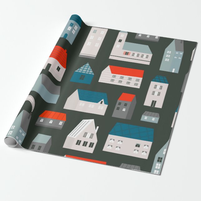 Various small tiny houses. Paper cut style. Flat d (Unrolled)