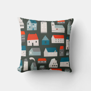 Various small tiny houses. Paper cut style. Flat d Cushion