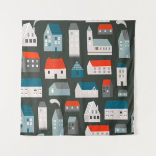 Various small tiny houses. Paper cut style. Flat d Tapestry