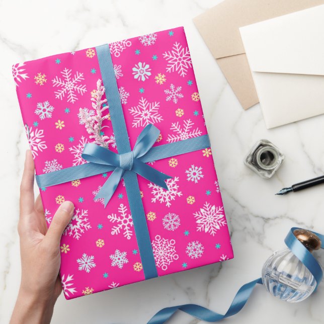 Various snowflake shapes pink modern chic elegant wrapping paper (Gifting)