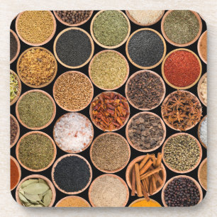 Various spices and food ingredients coaster