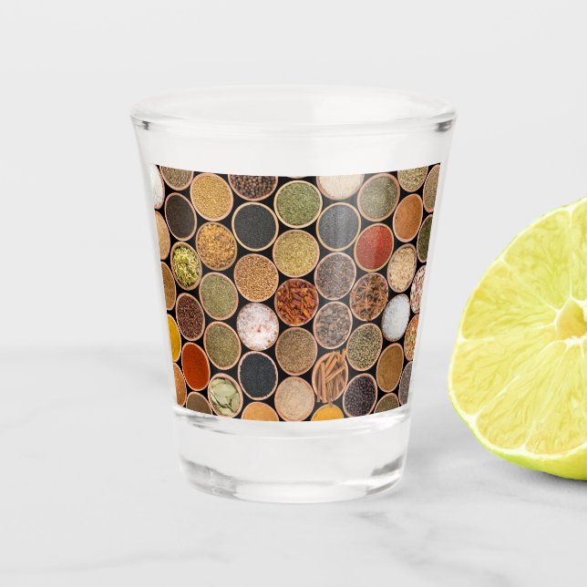 Various spices and food ingredients shot glass (Front)