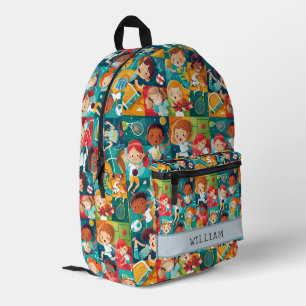 Various Sports Vivid Colourful Kids Back To School Printed Backpack