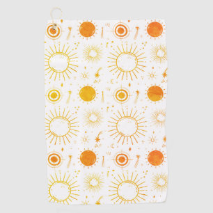 Various sun illustration orange sepia pattern golf towel