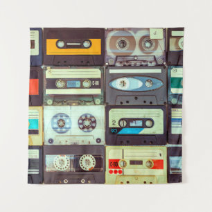 Various vintage audio cassettes tapestry