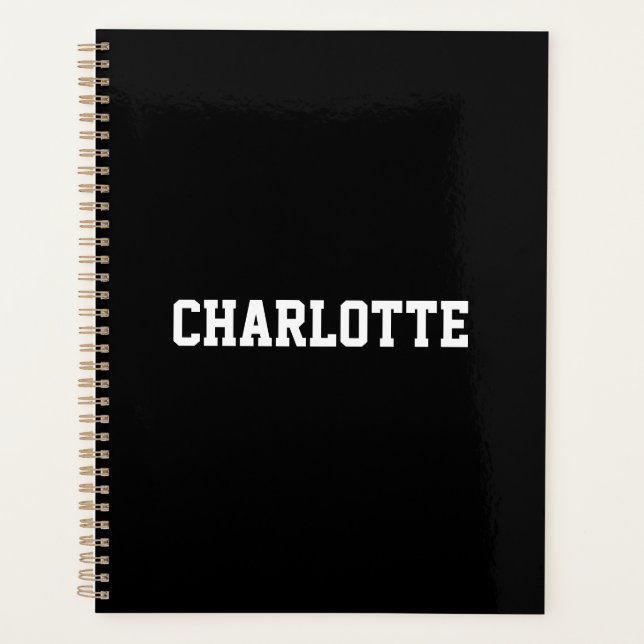 Varsity athletic sports black white custom name planner (Front)