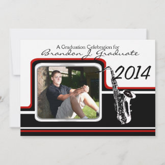 Varsity Band Saxophone Graduation Photo Red Invitation