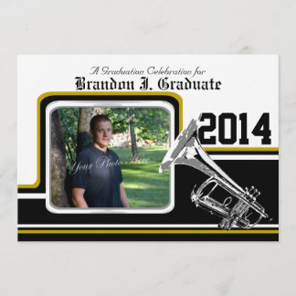 Varsity Band Trumpet Graduation Photo Gold Invitation
