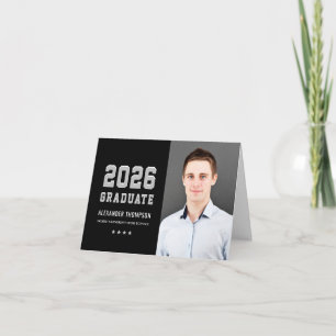 Varsity Black Silver Graduation Photo 2026 Thank You Card