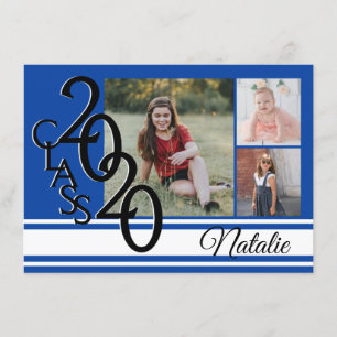 Varsity Blue 2020 Graduation Tri Photo Invitation