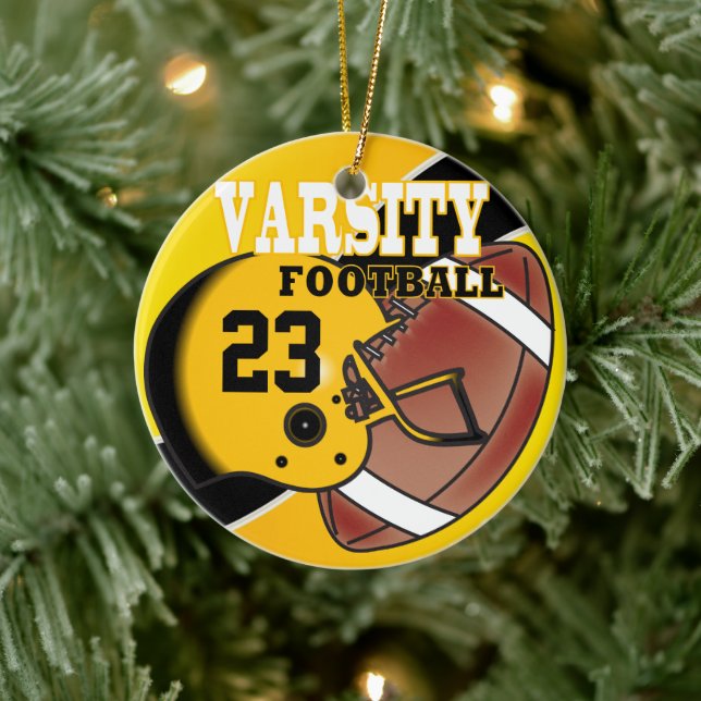 Varsity Golden Yellow and Black Football Ceramic Tree Decoration (Tree)
