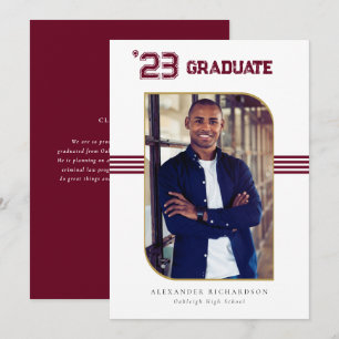 Varsity Letterman   Red & Gold Graduation Photo Announcement