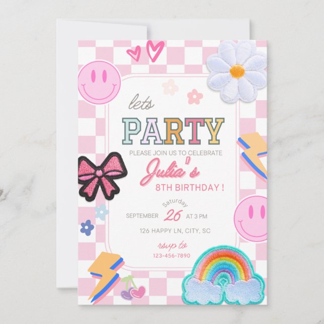 Varsity Patch Lets Party Birthday Invitation (Front)