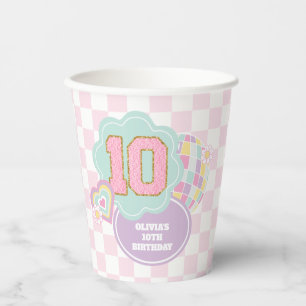 Varsity preppy pastel patch 10th Birthday Paper Cups